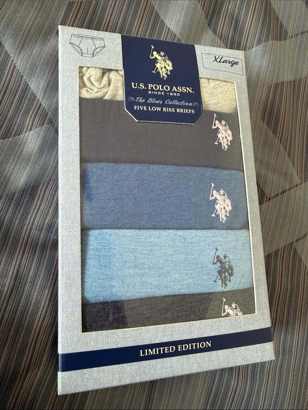 U.S. Polo Assn. Five-Pack Low Rise Briefs - Navy, Dark Blue, Light Blue, Cream